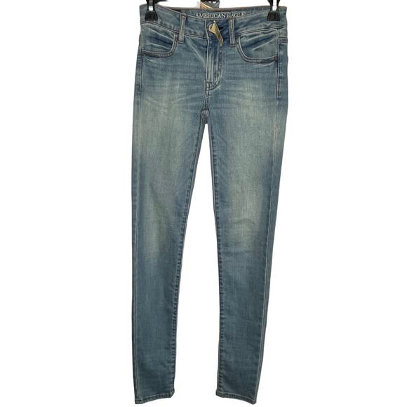 American Eagle NWT Size 00 Long Jegging Jeans Medium Wash Blue Skinny New - Picture 2 of 12